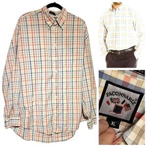 Faconnable France Button Gimham Plaid Shirt Mens Size Xl Vintage Western Causal